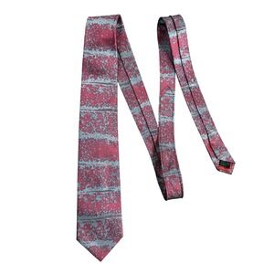 Hiroko Koshino Chawat Mens Geometric Pattern Silk Tie Red Gray 3"W 60"L‎